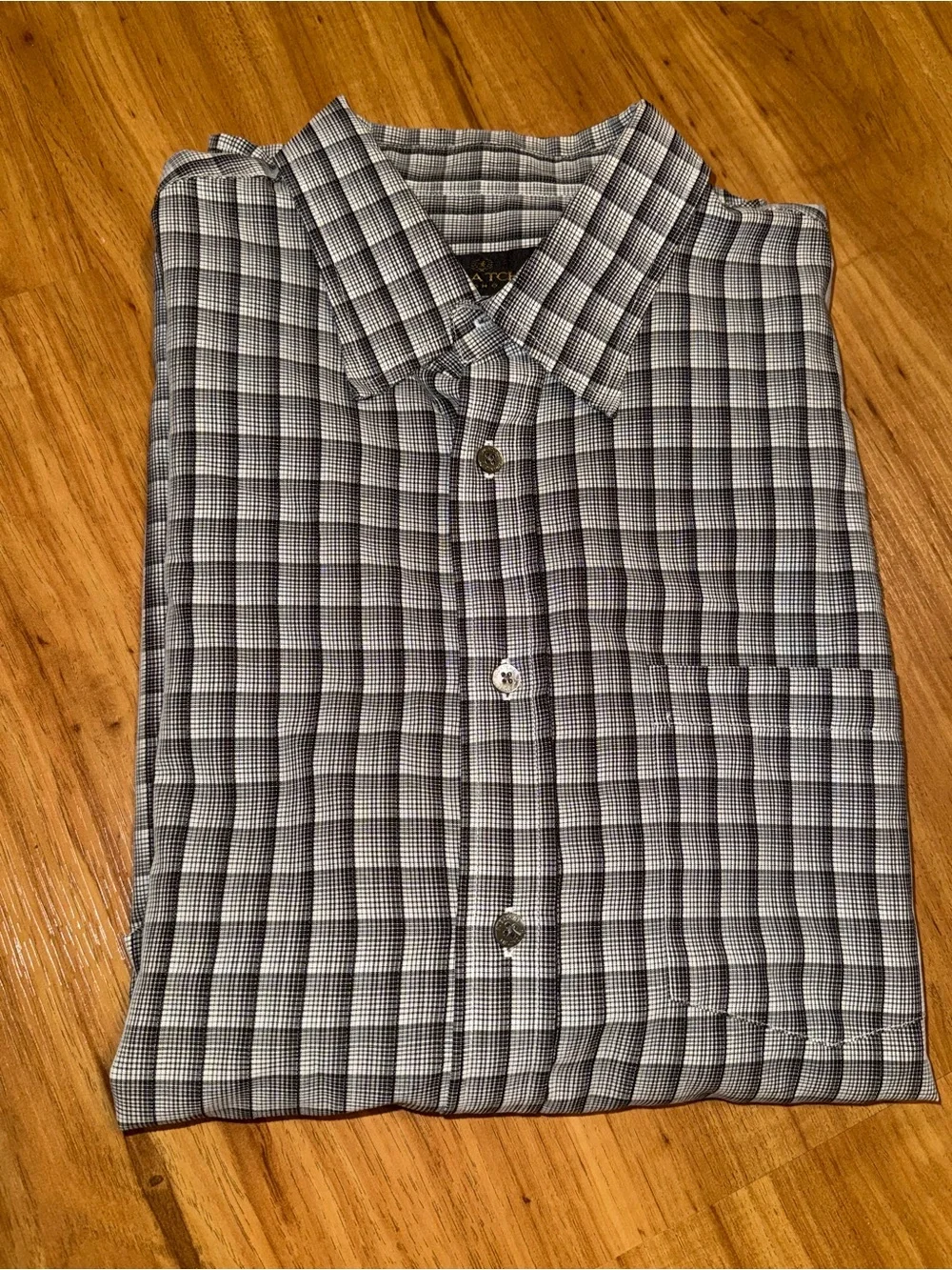 Men's Bugatchi Uono Short-Sleeve Black/White Plaid Button-Up Shirt - Size Large